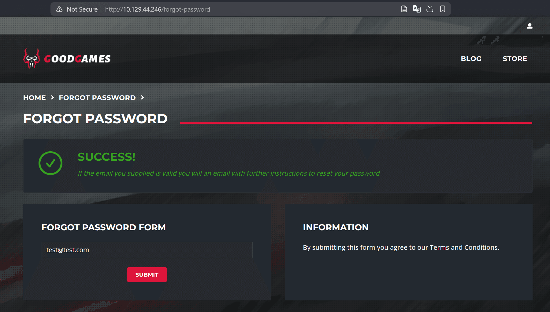 Forgot password page