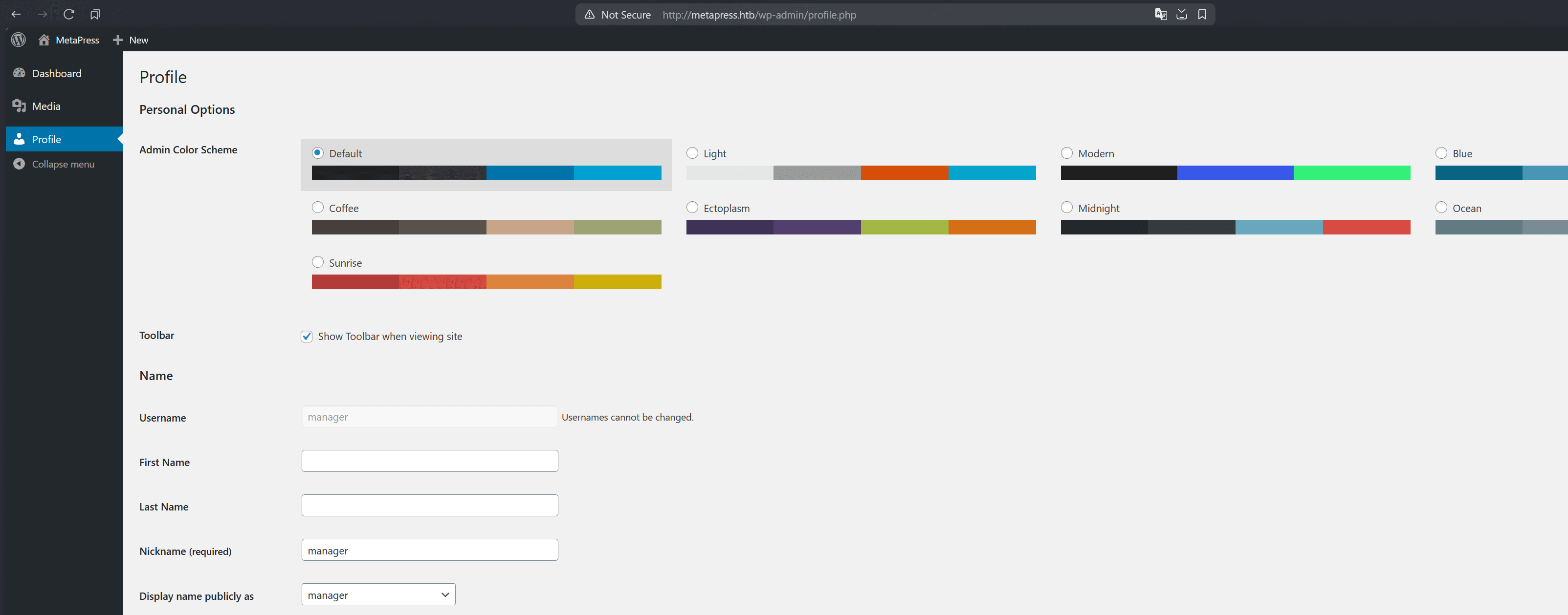 Admin dashboard